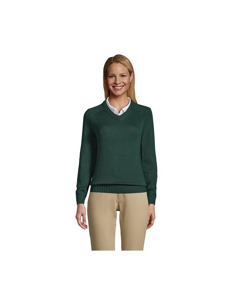 School Uniform Women's Cotton Modal V-neck Sweater Evergreen $33.77 Sweaters