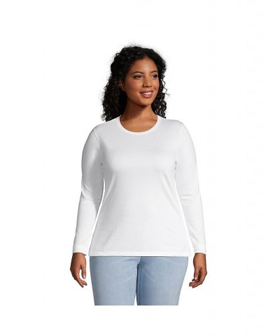 Women's Plus Size Relaxed Supima Cotton Long Sleeve Crewneck T-Shirt White $27.47 Tops