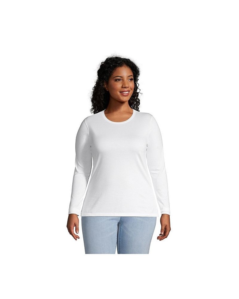 Women's Plus Size Relaxed Supima Cotton Long Sleeve Crewneck T-Shirt White $27.47 Tops