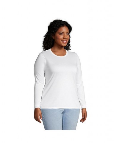 Women's Plus Size Relaxed Supima Cotton Long Sleeve Crewneck T-Shirt White $27.47 Tops