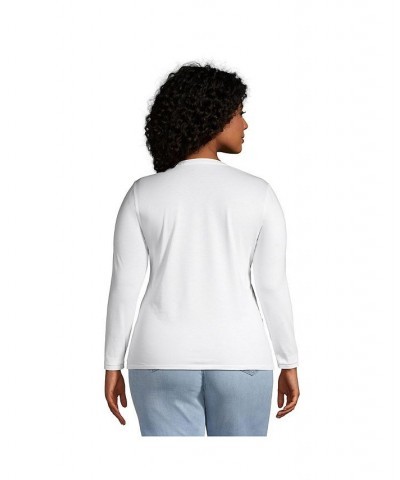 Women's Plus Size Relaxed Supima Cotton Long Sleeve Crewneck T-Shirt White $27.47 Tops