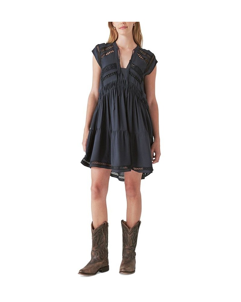 Women's Lace Inset Dress Jet Black $44.48 Dresses