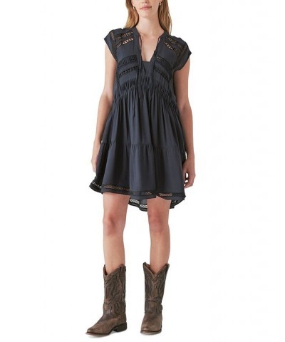 Women's Lace Inset Dress Jet Black $44.48 Dresses