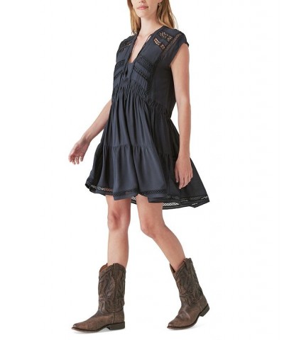 Women's Lace Inset Dress Jet Black $44.48 Dresses