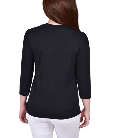 Women's 3/4 Sleeve Knit Crepe Top Black $14.26 Tops