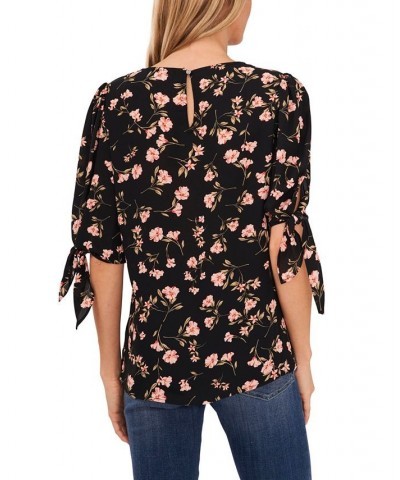 Women's Coastal Floral Tie Sleeve Blouse Rich Black $39.50 Tops