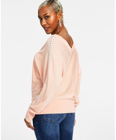 Women's Studded Dolman-Sleeve Sweater Pink $27.36 Sweaters