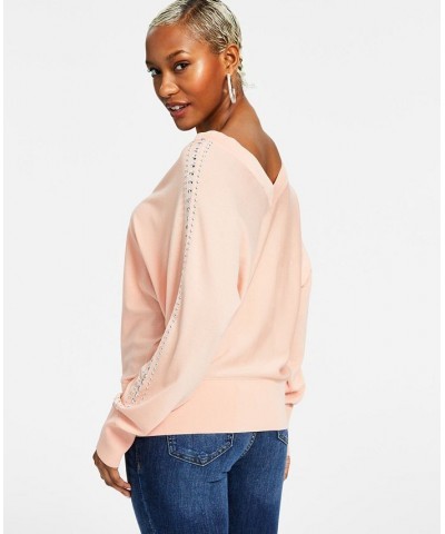 Women's Studded Dolman-Sleeve Sweater Pink $27.36 Sweaters