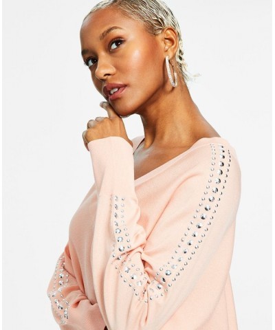 Women's Studded Dolman-Sleeve Sweater Pink $27.36 Sweaters