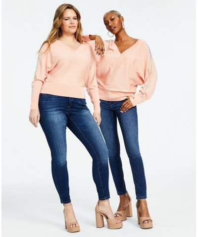 Women's Studded Dolman-Sleeve Sweater Pink $27.36 Sweaters