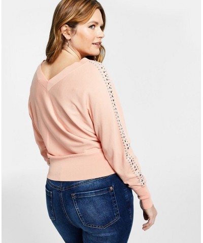 Women's Studded Dolman-Sleeve Sweater Pink $27.36 Sweaters