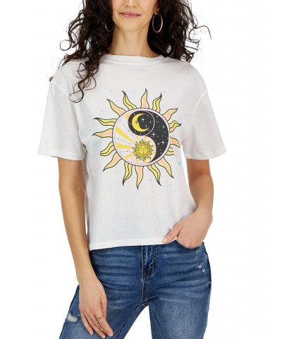 Juniors' Sun Yin Yang Crewneck T-Shirt White $14.10 Tops