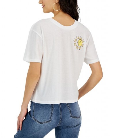 Juniors' Sun Yin Yang Crewneck T-Shirt White $14.10 Tops