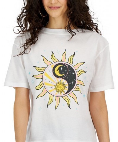 Juniors' Sun Yin Yang Crewneck T-Shirt White $14.10 Tops