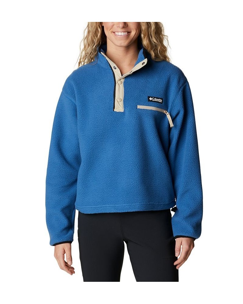 Women's Helvetia Cropped Half-Snap Pullover Sweatshirt Blue $15.20 Sweatshirts