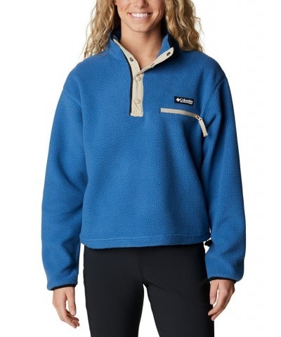 Women's Helvetia Cropped Half-Snap Pullover Sweatshirt Blue $15.20 Sweatshirts