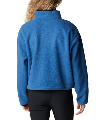 Women's Helvetia Cropped Half-Snap Pullover Sweatshirt Blue $15.20 Sweatshirts