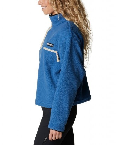 Women's Helvetia Cropped Half-Snap Pullover Sweatshirt Blue $15.20 Sweatshirts