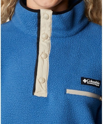 Women's Helvetia Cropped Half-Snap Pullover Sweatshirt Blue $15.20 Sweatshirts