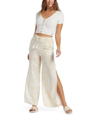 Juniors' Side Slit Tropical Rhythm Pants Tapioca Crazy Hibiscus $17.81 Pants