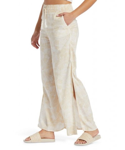 Juniors' Side Slit Tropical Rhythm Pants Tapioca Crazy Hibiscus $17.81 Pants