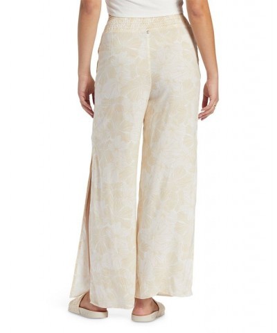 Juniors' Side Slit Tropical Rhythm Pants Tapioca Crazy Hibiscus $17.81 Pants