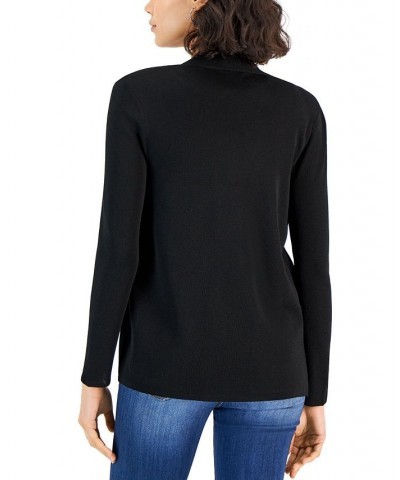 Women's Open Front Cardigan with Ribbed Placket and Patch Pockets Black $29.57 Sweaters