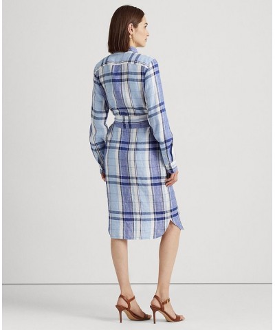 Women's Floral & Plaid Linen Shirtdress Regular & Petite Blue/white $58.50 Dresses