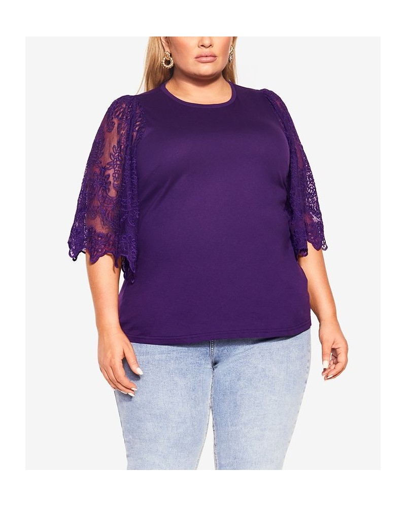 Trendy Plus Size Embroidered Sheer Sleeve Angel Top Purple $35.19 Tops