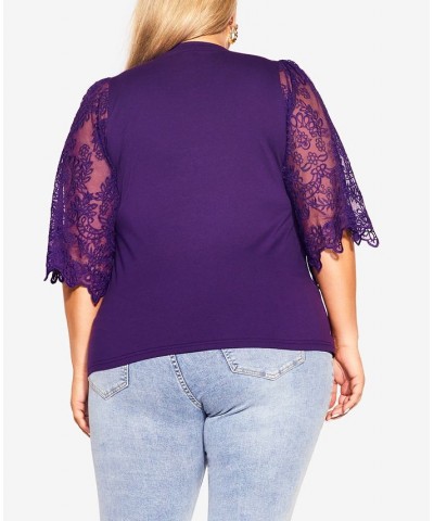 Trendy Plus Size Embroidered Sheer Sleeve Angel Top Purple $35.19 Tops