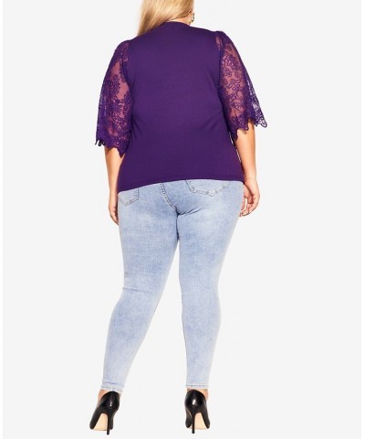 Trendy Plus Size Embroidered Sheer Sleeve Angel Top Purple $35.19 Tops