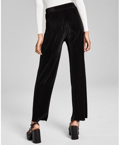 Women's Straight-Leg Plissé Pull-On Pants Black $18.29 Pants