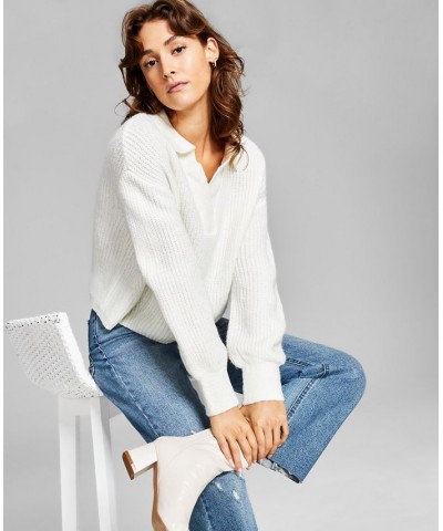 Women's Collared Drop-Shoulder Sweater White $14.04 Sweaters