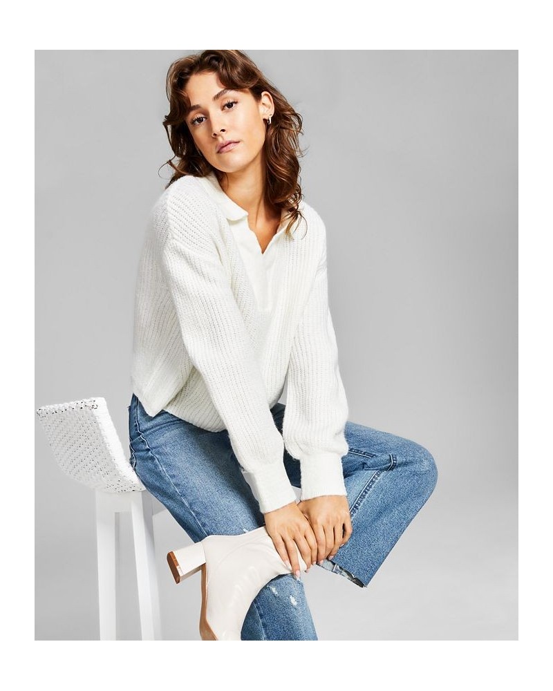 Women's Collared Drop-Shoulder Sweater White $14.04 Sweaters