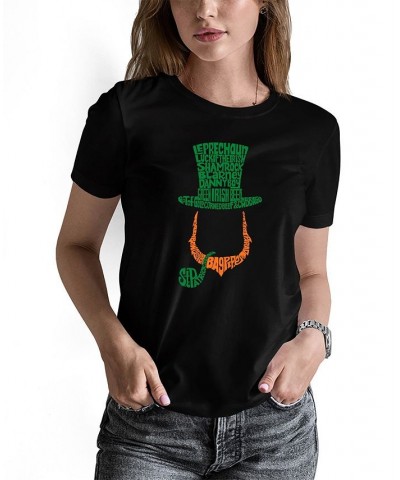 Women's Leprechaun Word Art Crew Neck T-shirt Black $20.29 Tops