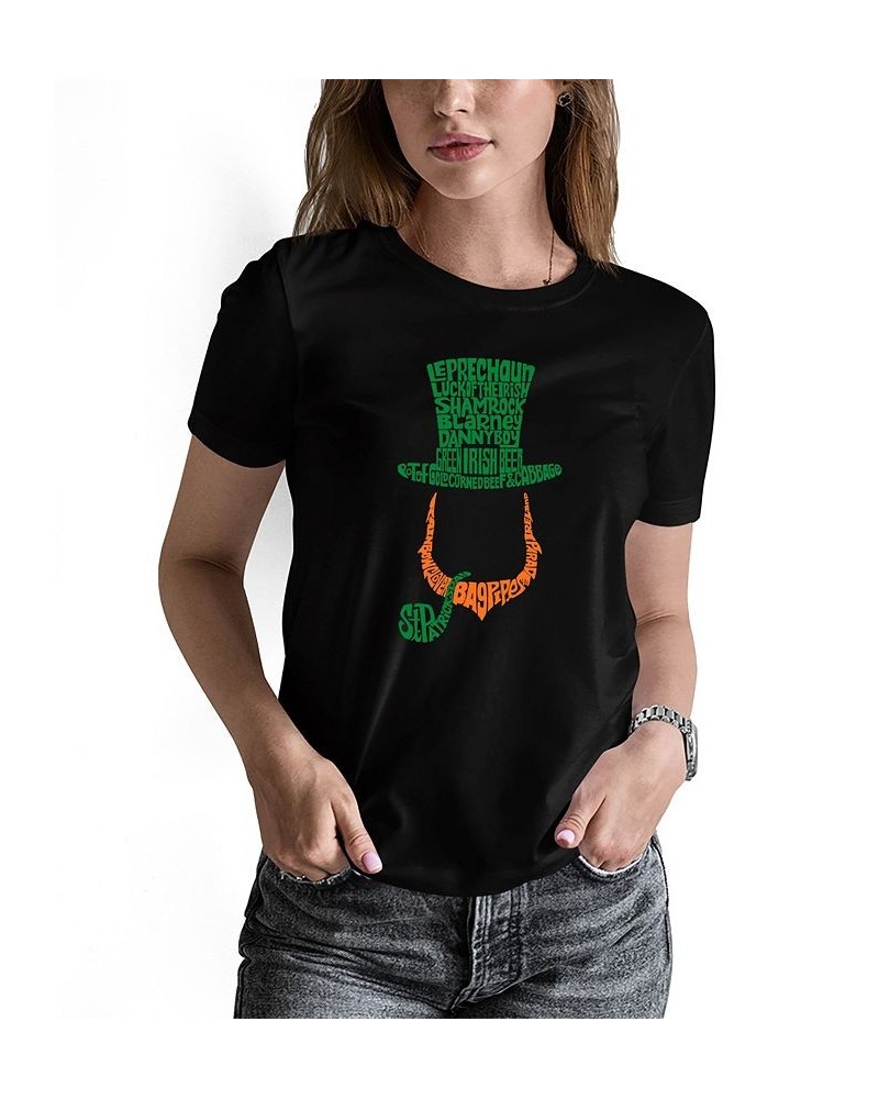 Women's Leprechaun Word Art Crew Neck T-shirt Black $20.29 Tops