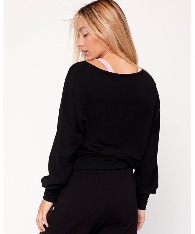 Karma Graphic Viscose Blend Long Sleeve Top for Women Black $35.88 Tops