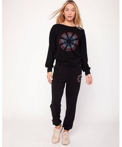 Karma Graphic Viscose Blend Long Sleeve Top for Women Black $35.88 Tops