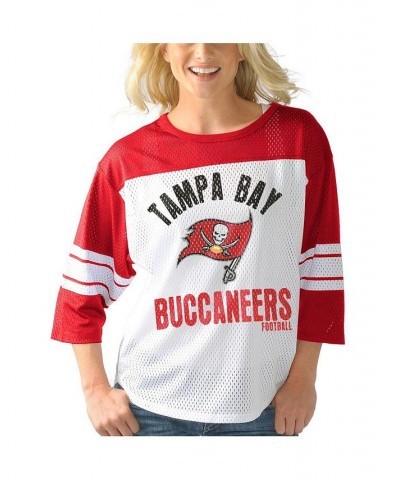 Women's White and Red Tampa Bay Buccaneers First Team Three-Quarter Sleeve Mesh T-shirt White, Red $20.16 Tops