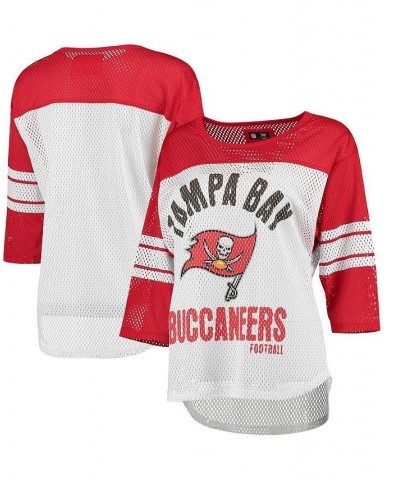 Women's White and Red Tampa Bay Buccaneers First Team Three-Quarter Sleeve Mesh T-shirt White, Red $20.16 Tops