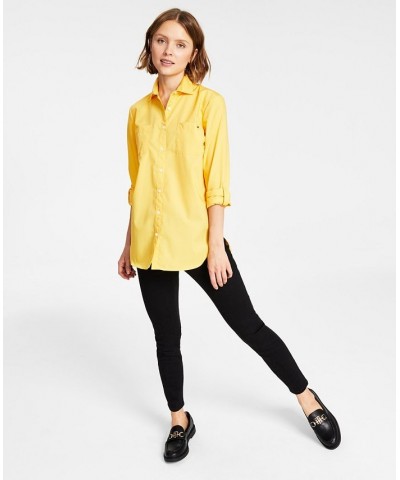 Women's Cotton Easy-Care Collared Button-Up Shirt Deep Maize $14.65 Tops