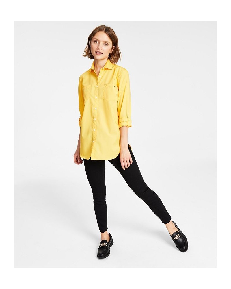 Women's Cotton Easy-Care Collared Button-Up Shirt Deep Maize $14.65 Tops