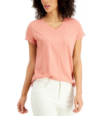 Petite Burnout V-Neck T-Shirt Pink $11.99 Tops