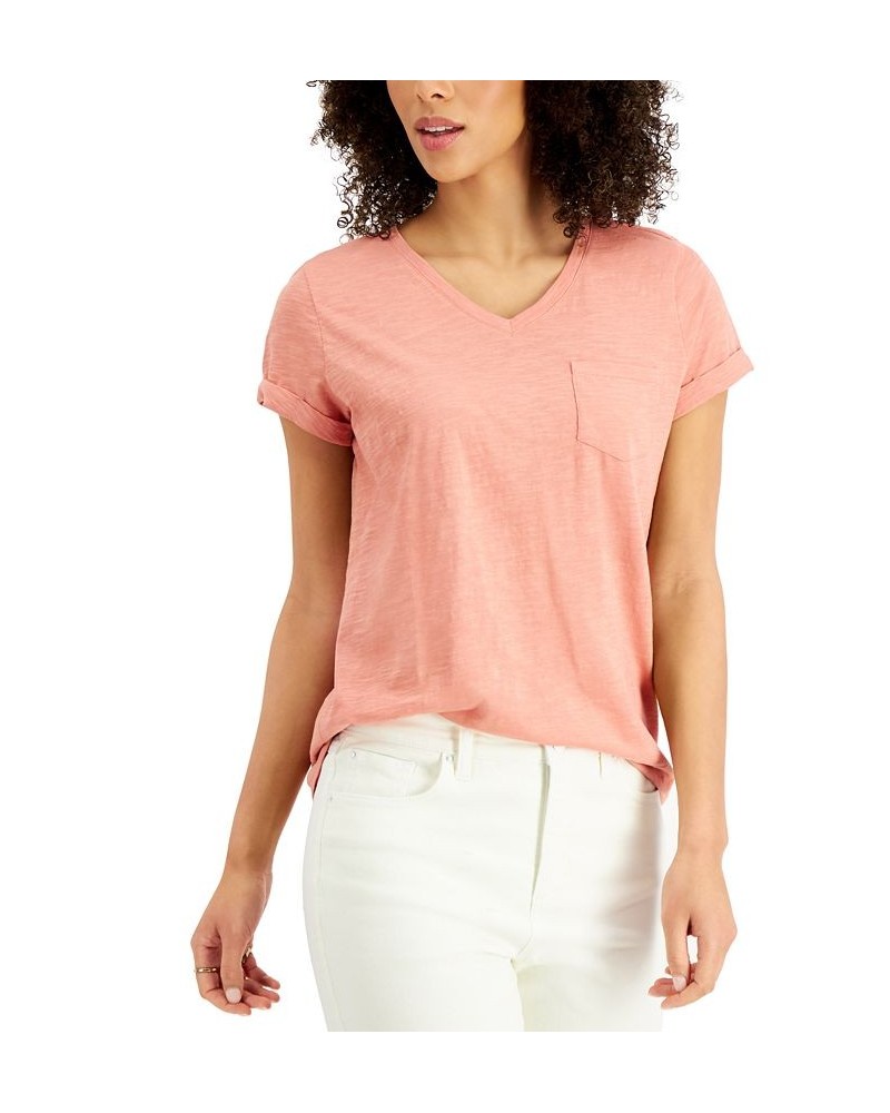 Petite Burnout V-Neck T-Shirt Pink $11.99 Tops