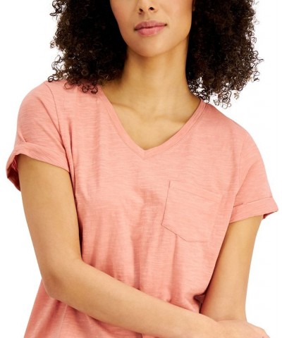 Petite Burnout V-Neck T-Shirt Pink $11.99 Tops