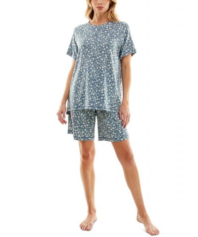 Women's Printed Bermuda Shorts Pajama Set Blue $13.27 Sleepwear