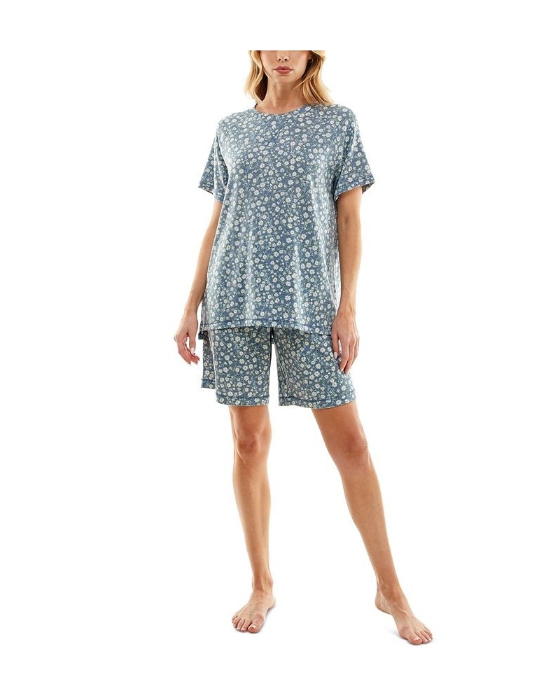 Women's Printed Bermuda Shorts Pajama Set Blue $13.27 Sleepwear