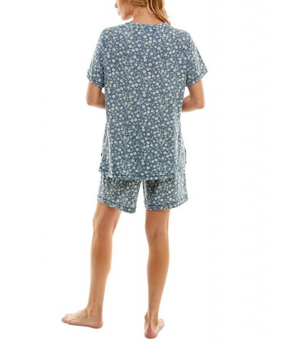 Women's Printed Bermuda Shorts Pajama Set Blue $13.27 Sleepwear