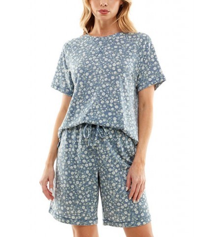 Women's Printed Bermuda Shorts Pajama Set Blue $13.27 Sleepwear