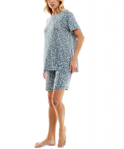 Women's Printed Bermuda Shorts Pajama Set Blue $13.27 Sleepwear